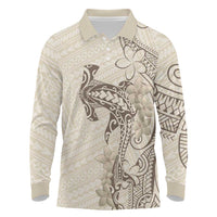 Beige Hawaii Long Sleeve Polo Shirt Hammerhead Shark Tattoo Curve Polynesian LT14 Beige - Polynesian Pride