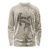 Beige Hawaii Long Sleeve Shirt Hammerhead Shark Tattoo Curve Polynesian LT14 Unisex Beige - Polynesian Pride