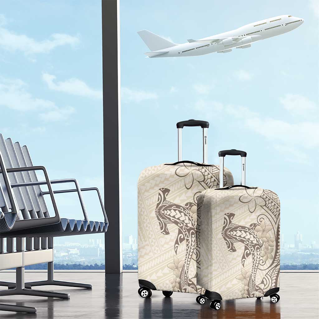 Beige Hawaii Luggage Cover Hammerhead Shark Tattoo Curve Polynesian - Polynesian Pride