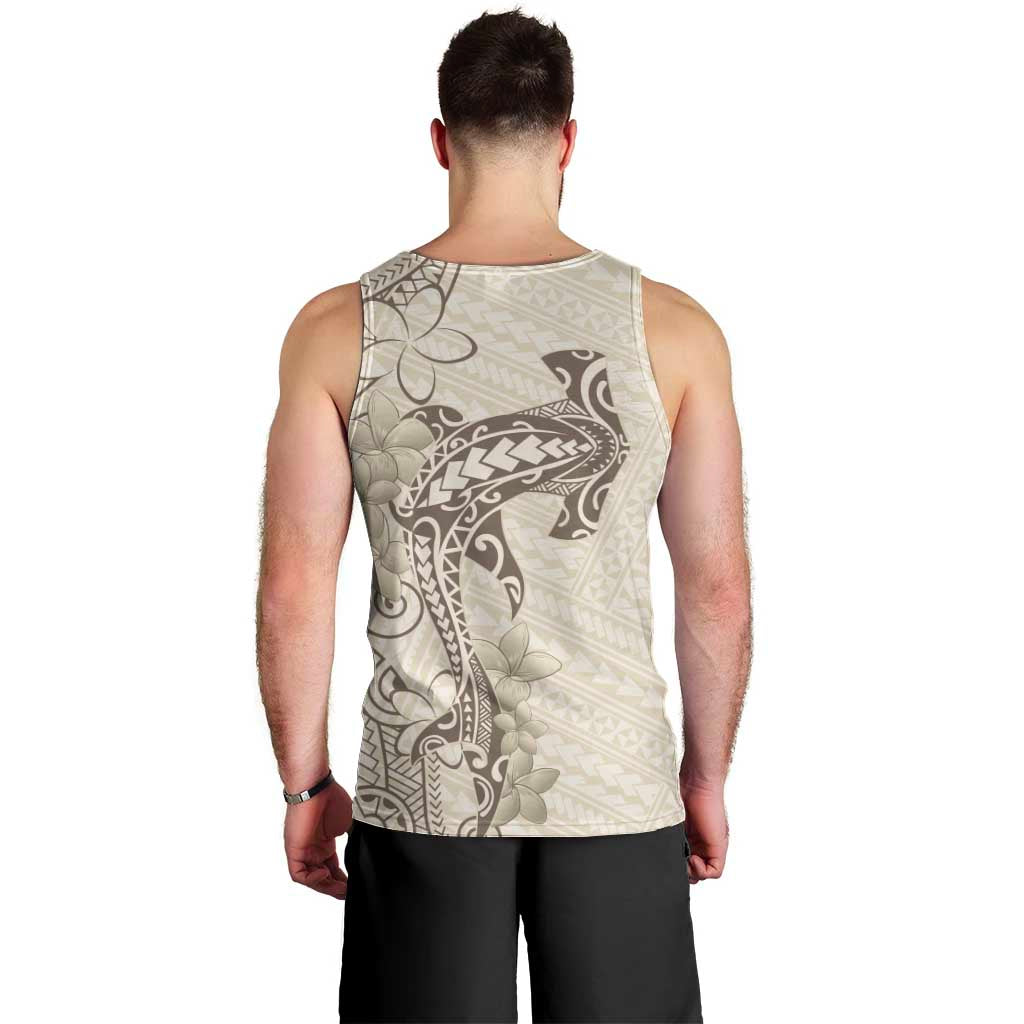 Beige Hawaii Men Tank Top Hammerhead Shark Tattoo Curve Polynesian LT14 - Polynesian Pride