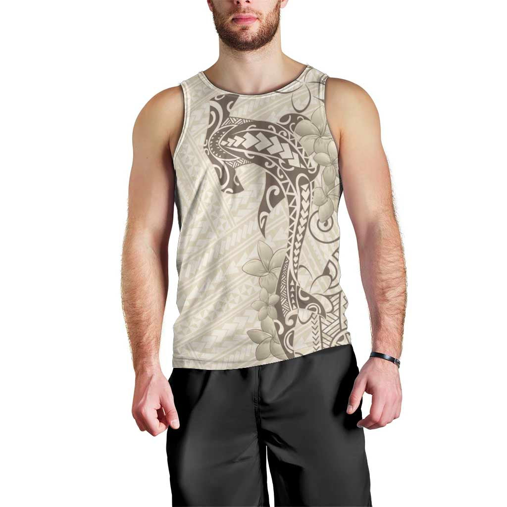 Beige Hawaii Men Tank Top Hammerhead Shark Tattoo Curve Polynesian LT14 - Polynesian Pride