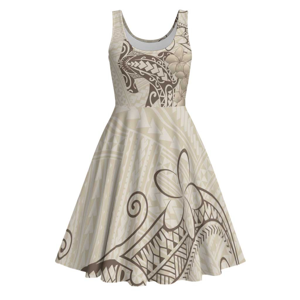 Beige Hawaii Midi Dress Hammerhead Shark Tattoo Curve Polynesian - Polynesian Pride