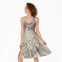 Beige Hawaii Midi Dress Hammerhead Shark Tattoo Curve Polynesian - Polynesian Pride