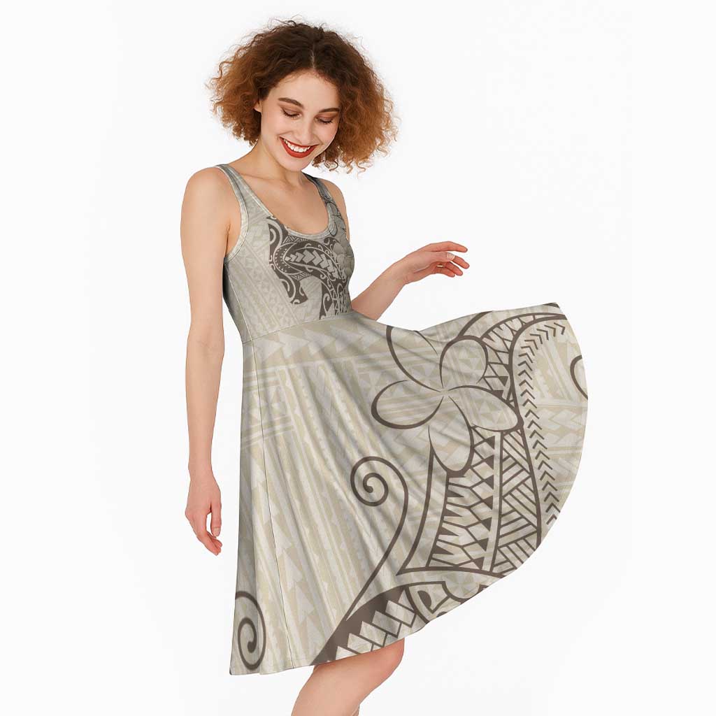 Beige Hawaii Midi Dress Hammerhead Shark Tattoo Curve Polynesian - Polynesian Pride