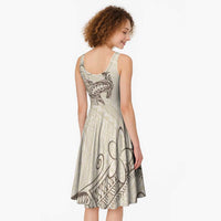 Beige Hawaii Midi Dress Hammerhead Shark Tattoo Curve Polynesian - Polynesian Pride