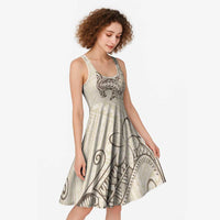 Beige Hawaii Midi Dress Hammerhead Shark Tattoo Curve Polynesian - Polynesian Pride