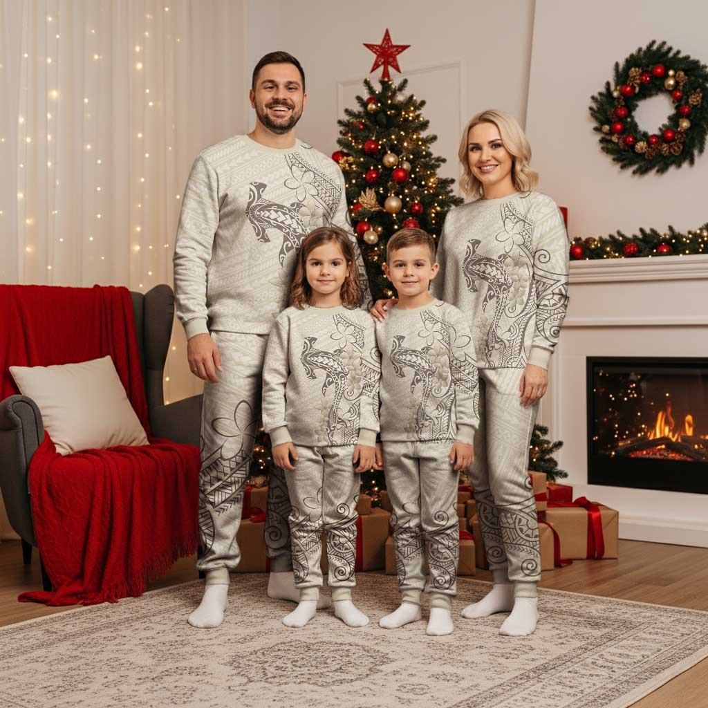 Beige Hawaii Christmas Pajama Set Hammerhead Shark Tattoo Curve Polynesian LT14 - Polynesian Pride