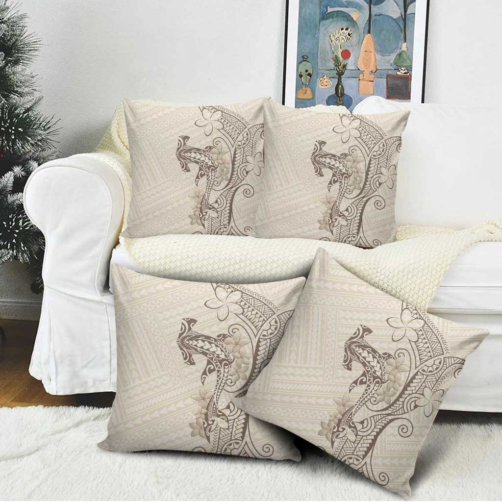 Beige Hawaii Pillow Cover Hammerhead Shark Tattoo Curve Polynesian - Polynesian Pride