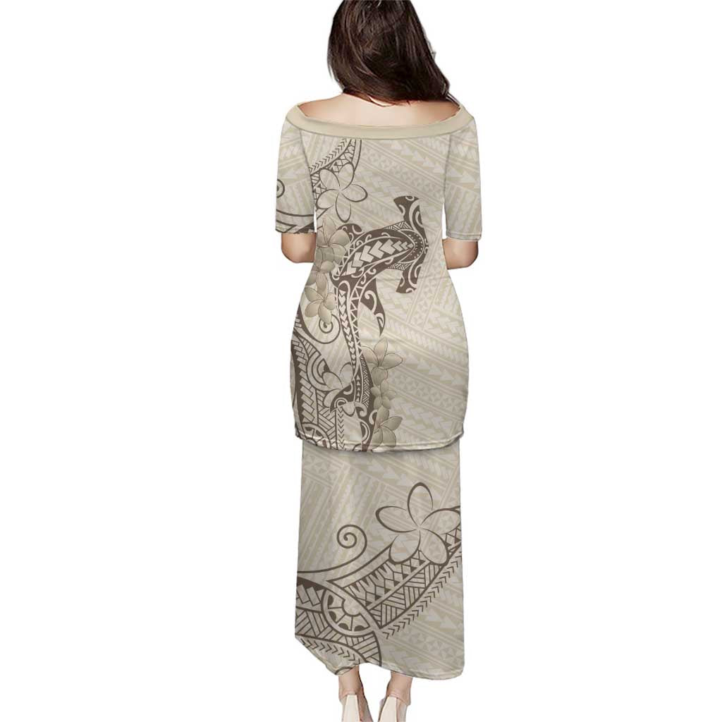 Beige Hawaii Puletasi Hammerhead Shark Tattoo Curve Polynesian - Polynesian Pride