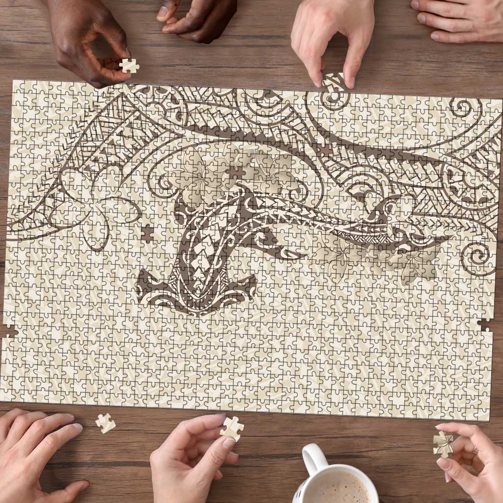 Beige Hawaii Puzzle Hammerhead Shark Tattoo Curve Polynesian LT14 - Polynesian Pride
