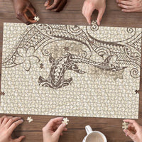 Beige Hawaii Puzzle Hammerhead Shark Tattoo Curve Polynesian LT14 - Polynesian Pride