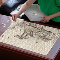 Beige Hawaii Puzzle Hammerhead Shark Tattoo Curve Polynesian LT14 - Polynesian Pride