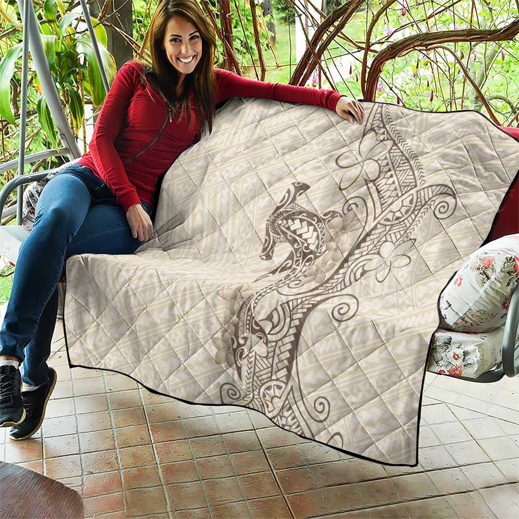 Beige Hawaii Quilt Hammerhead Shark Tattoo Curve Polynesian - Polynesian Pride