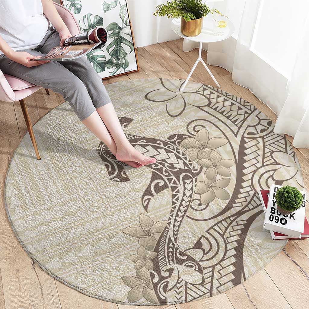 Beige Hawaii Round Carpet Hammerhead Shark Tattoo Curve Polynesian - Polynesian Pride