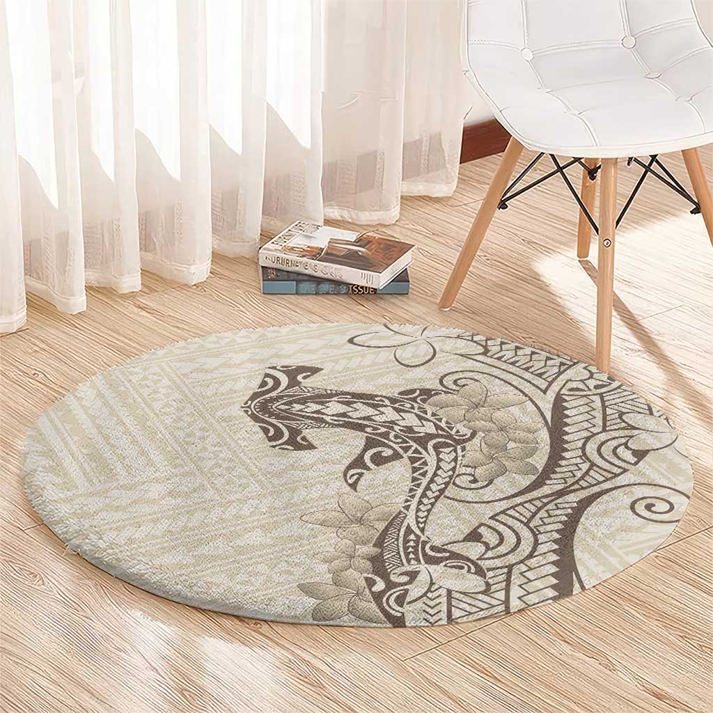 Beige Hawaii Round Carpet Hammerhead Shark Tattoo Curve Polynesian - Polynesian Pride