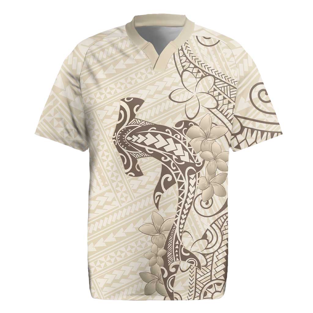 Beige Hawaii Rugby Jersey Hammerhead Shark Tattoo Curve Polynesian LT14 Beige - Polynesian Pride