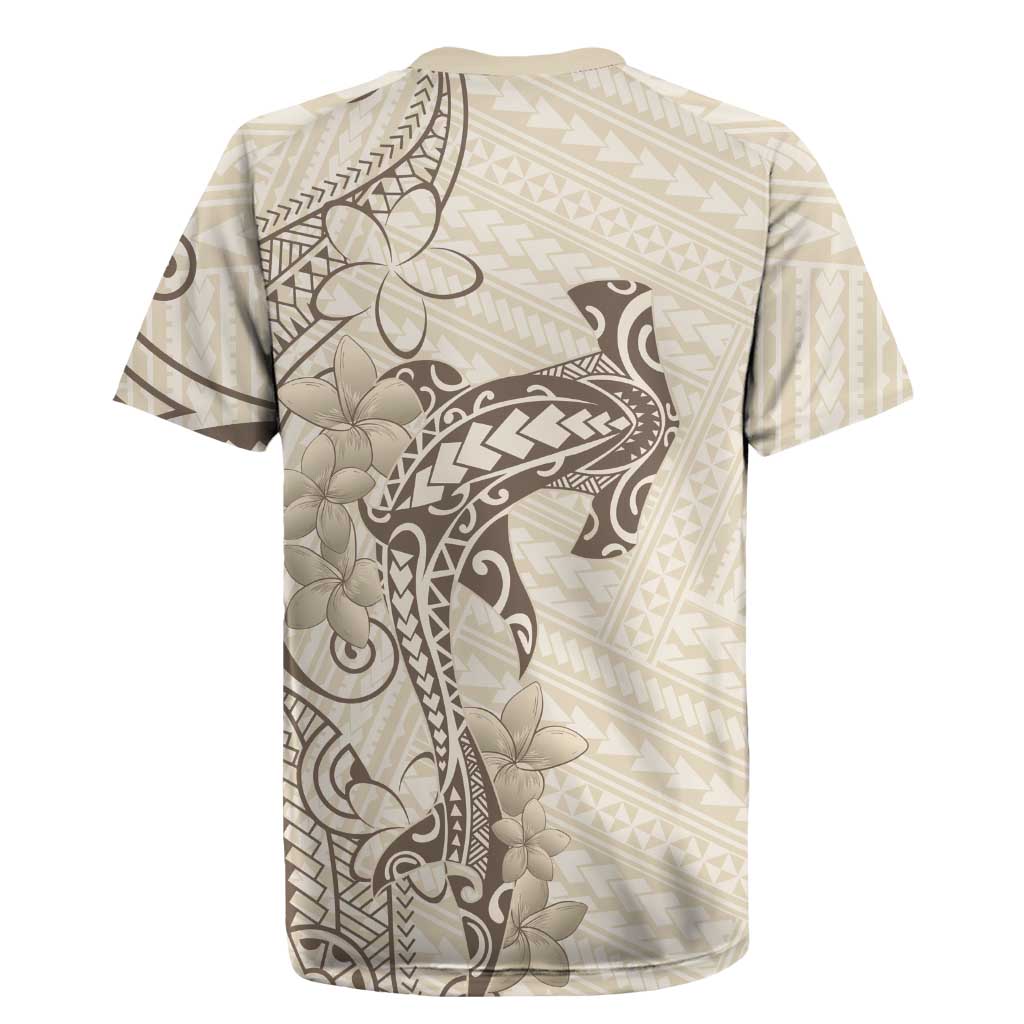 Beige Hawaii Rugby Jersey Hammerhead Shark Tattoo Curve Polynesian LT14 - Polynesian Pride