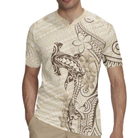 Beige Hawaii Rugby Jersey Hammerhead Shark Tattoo Curve Polynesian LT14 - Polynesian Pride