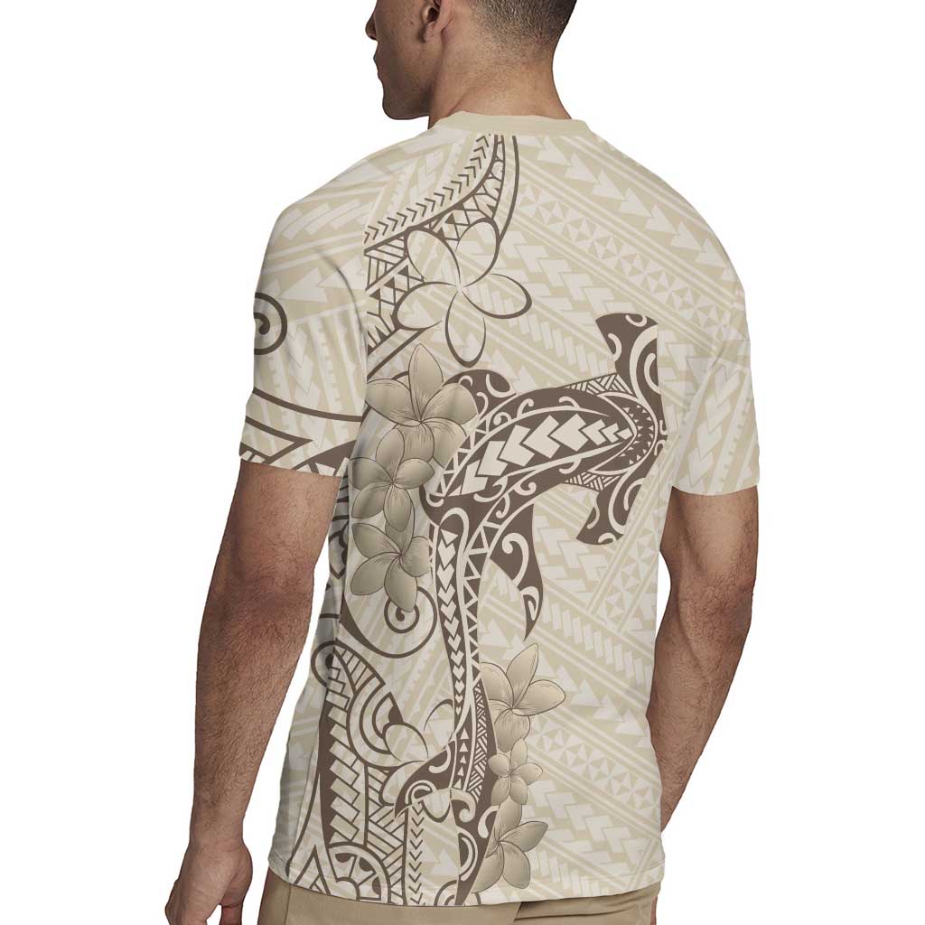 Beige Hawaii Rugby Jersey Hammerhead Shark Tattoo Curve Polynesian LT14 - Polynesian Pride