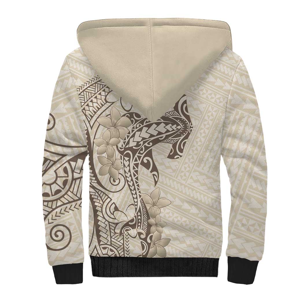 Beige Hawaii Sherpa Hoodie Hammerhead Shark Tattoo Curve Polynesian LT14 - Polynesian Pride