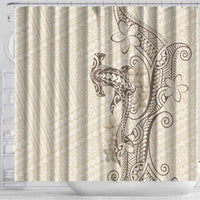 Beige Hawaii Shower Curtain Hammerhead Shark Tattoo Curve Polynesian - Polynesian Pride