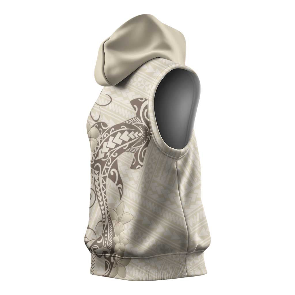 Beige Hawaii Sleeveless Hoodie Hammerhead Shark Tattoo Curve Polynesian LT14 - Polynesian Pride