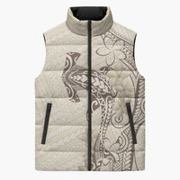 Beige Hawaii Sleeveless Puffer Jacket Hammerhead Shark Tattoo Curve Polynesian LT14 Unisex Beige - Polynesian Pride
