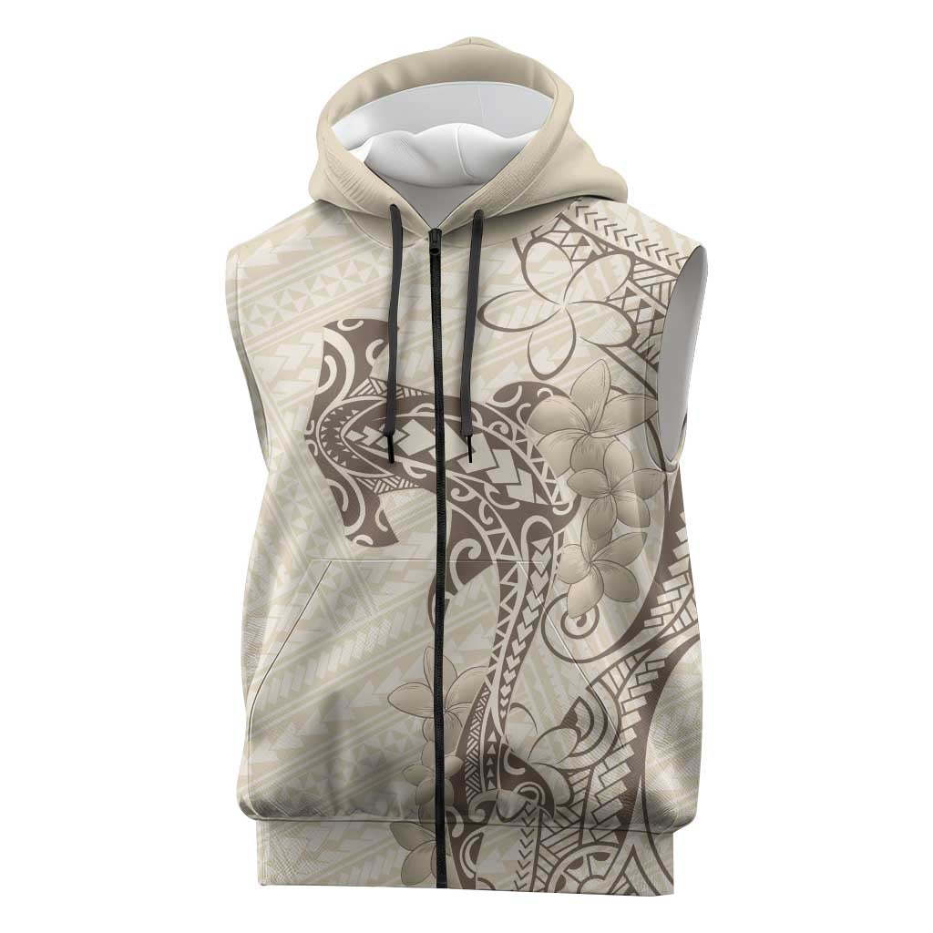 Beige Hawaii Sleeveless Zip Hoodie Hammerhead Shark Tattoo Curve Polynesian LT14 Beige - Polynesian Pride