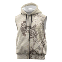 Beige Hawaii Sleeveless Zip Hoodie Hammerhead Shark Tattoo Curve Polynesian LT14 Beige - Polynesian Pride