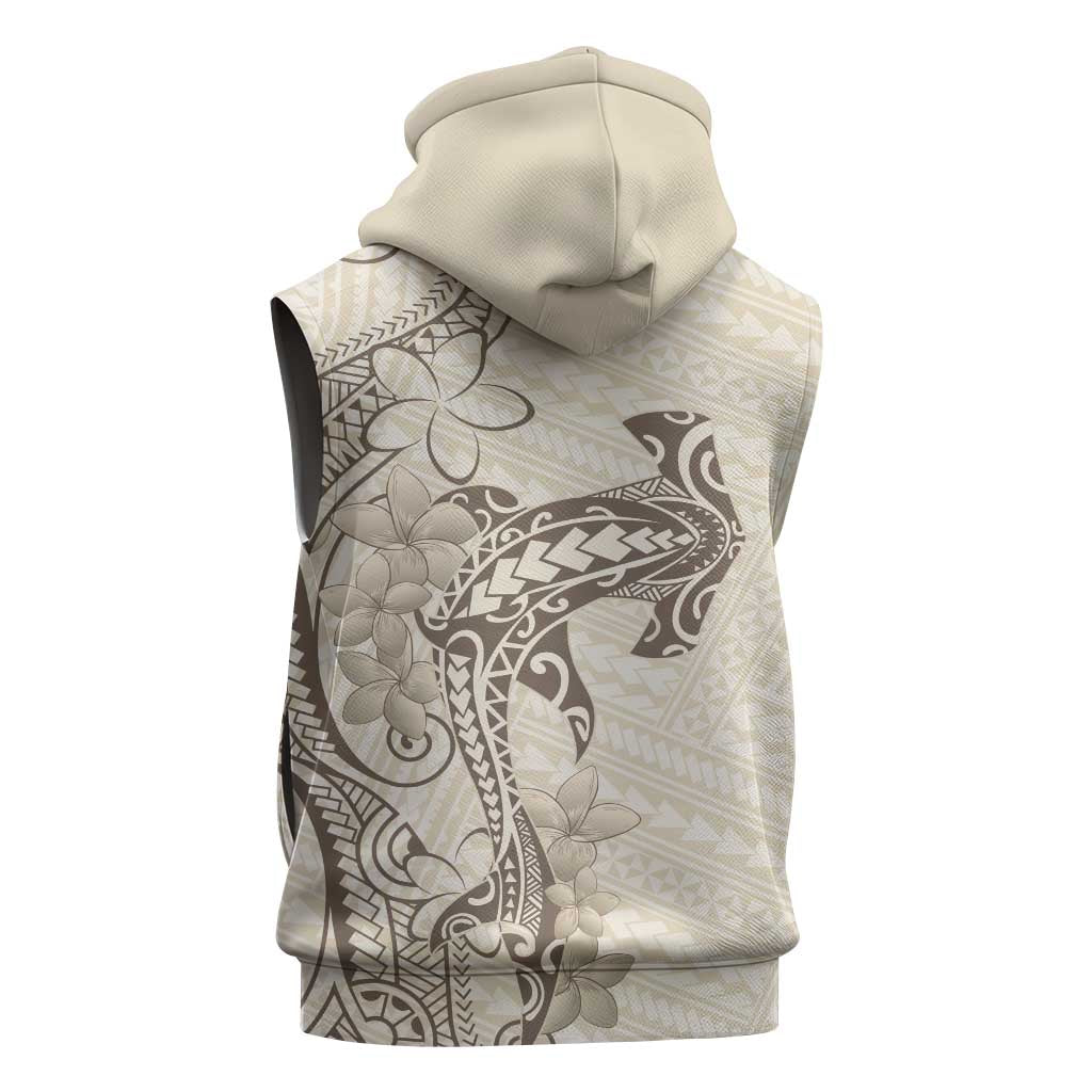 Beige Hawaii Sleeveless Zip Hoodie Hammerhead Shark Tattoo Curve Polynesian LT14 - Polynesian Pride