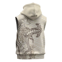 Beige Hawaii Sleeveless Zip Hoodie Hammerhead Shark Tattoo Curve Polynesian LT14 - Polynesian Pride