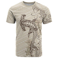 Beige Hawaii T Shirt Hammerhead Shark Tattoo Curve Polynesian - Polynesian Pride