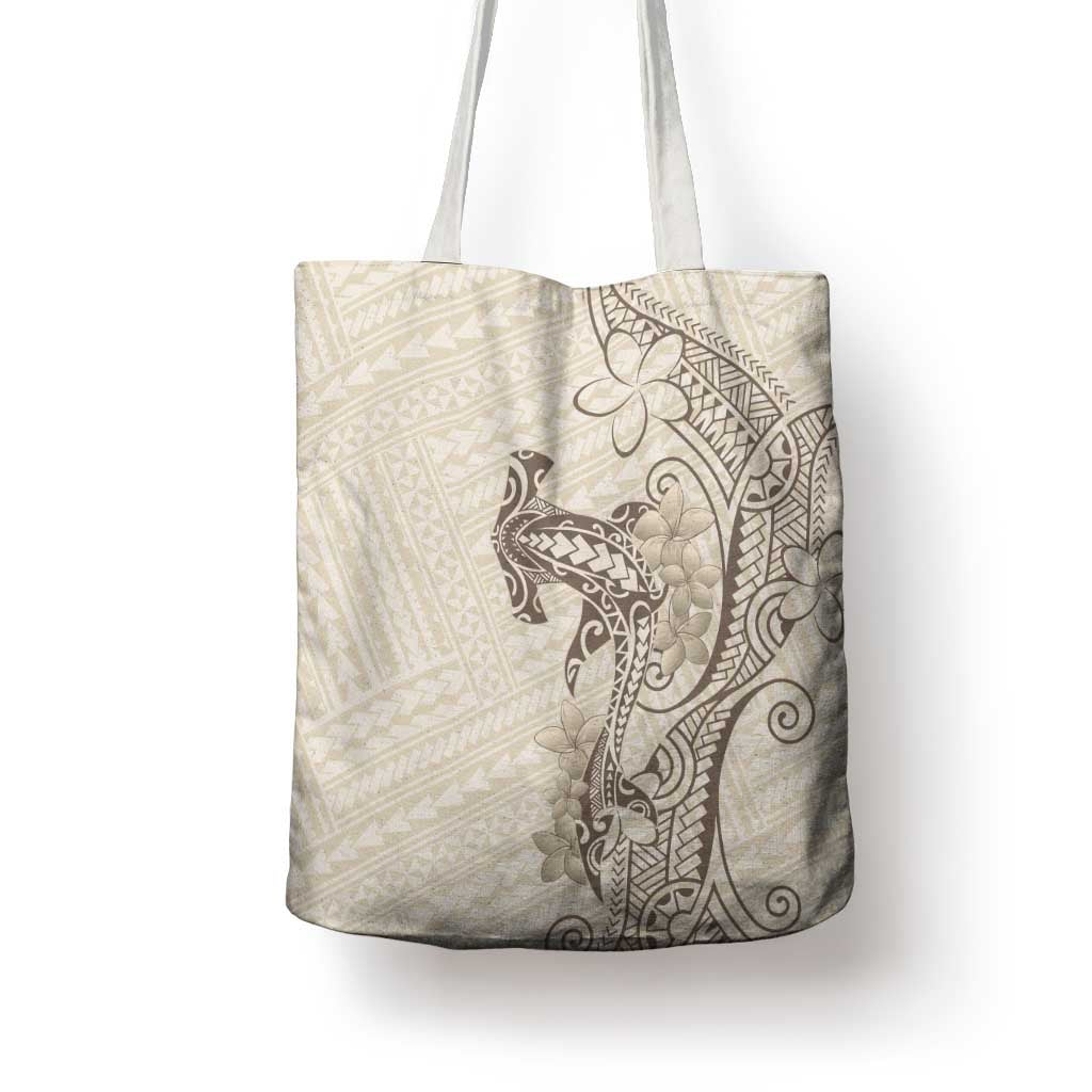 Beige Hawaii Tote Bag Hammerhead Shark Tattoo Curve Polynesian - Polynesian Pride