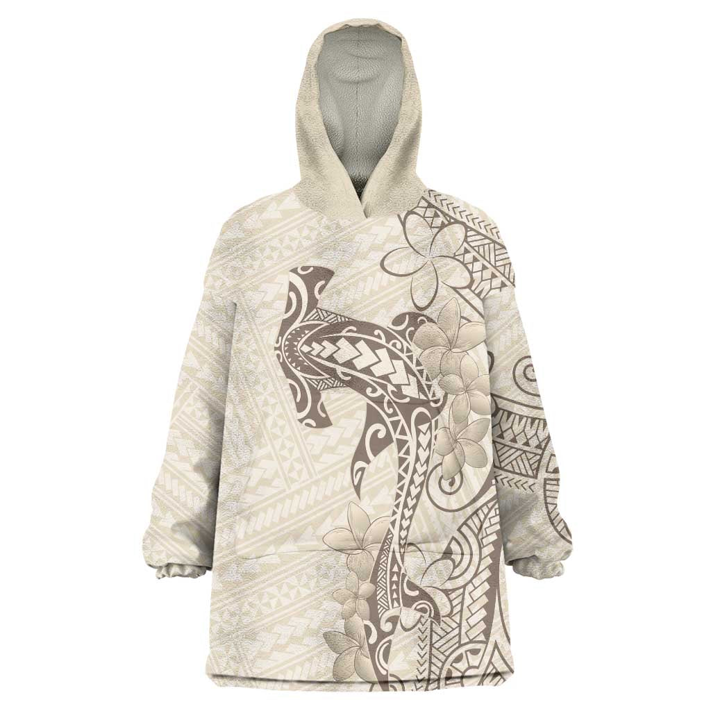 Beige Hawaii Wearable Blanket Hoodie Hammerhead Shark Tattoo Curve Polynesian LT14 One Size Beige - Polynesian Pride