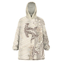 Beige Hawaii Wearable Blanket Hoodie Hammerhead Shark Tattoo Curve Polynesian LT14 One Size Beige - Polynesian Pride