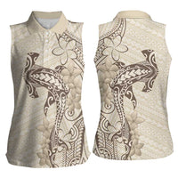 Beige Hawaii Women Sleeveless Polo Shirt Hammerhead Shark Tattoo Curve Polynesian LT14 - Polynesian Pride