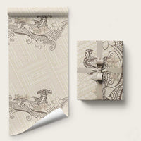 Beige Hawaii Wrapping Paper Hammerhead Shark Tattoo Curve Polynesian LT14 58" × 23" Beige - Polynesian Pride