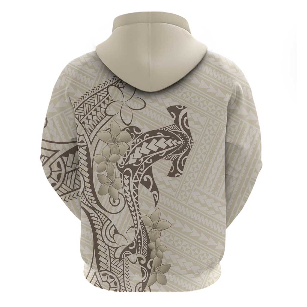 Beige Hawaii Zip Hoodie Hammerhead Shark Tattoo Curve Polynesian - Polynesian Pride