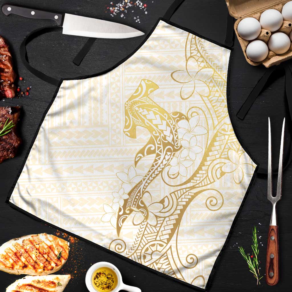 Gold and White Hawaii Apron Hammerhead Shark Tattoo Curve Polynesian LT14 White - Polynesian Pride