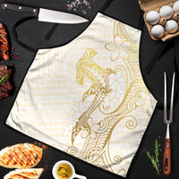 Gold and White Hawaii Apron Hammerhead Shark Tattoo Curve Polynesian LT14 White - Polynesian Pride