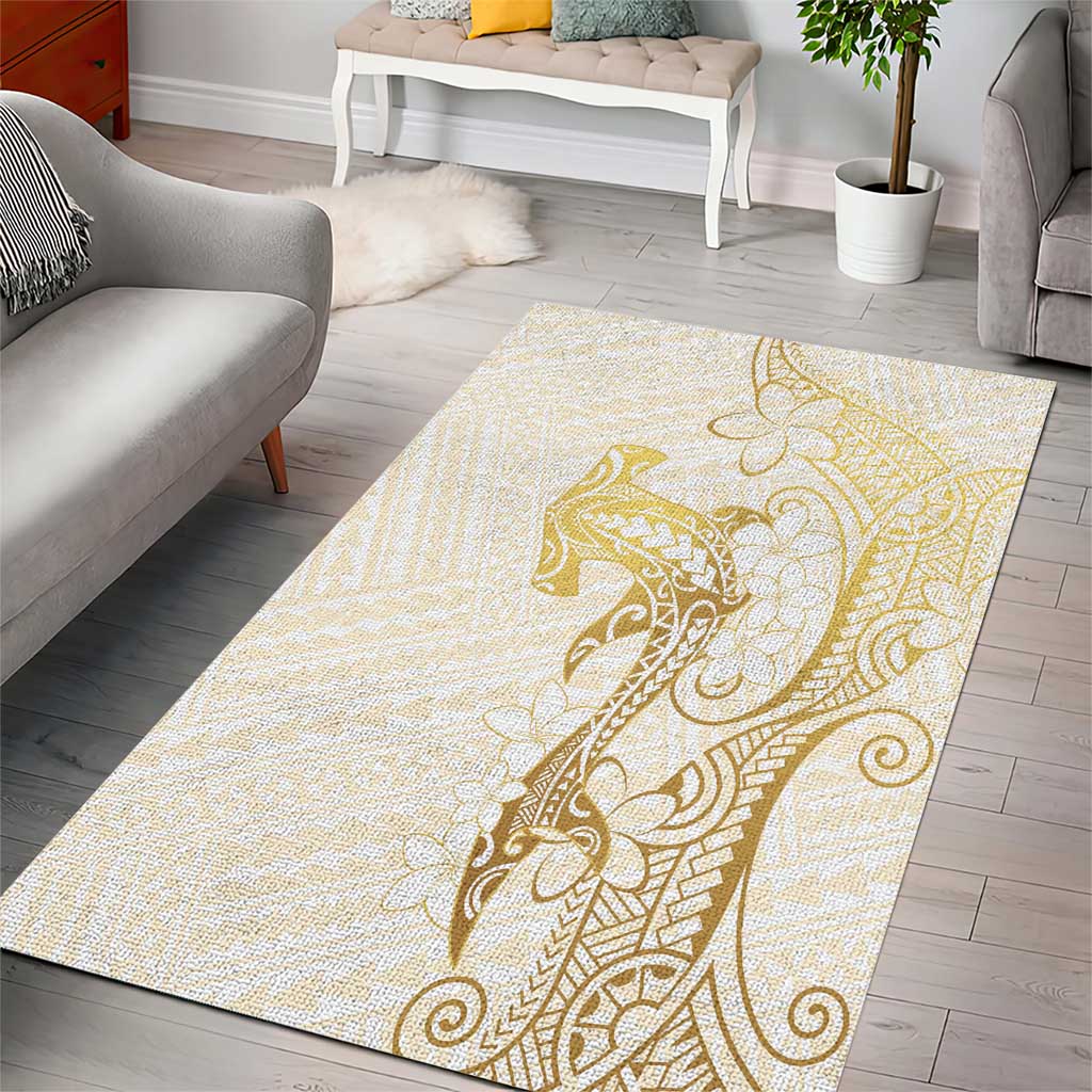 Gold and White Hawaii Area Rug Hammerhead Shark Tattoo Curve Polynesian - Polynesian Pride