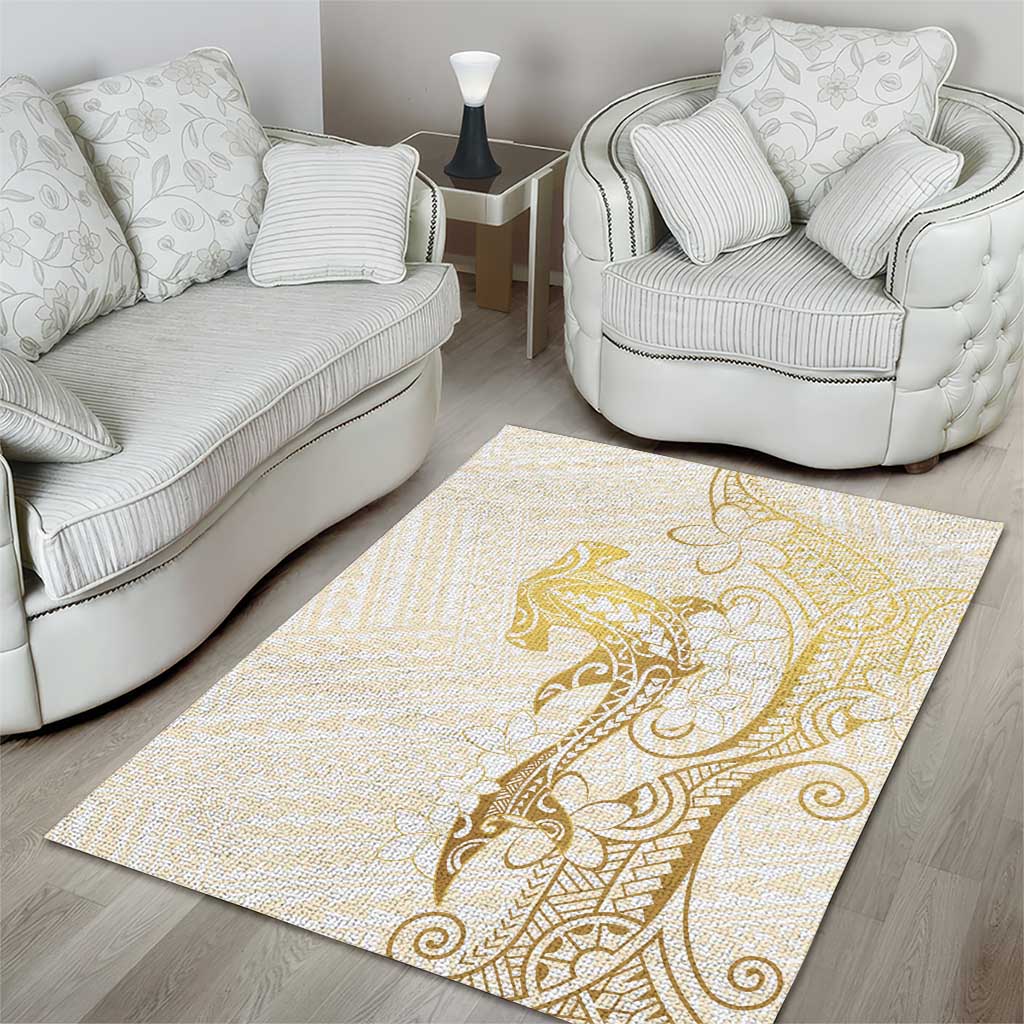 Gold and White Hawaii Area Rug Hammerhead Shark Tattoo Curve Polynesian - Polynesian Pride