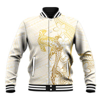 Gold and White Hawaii Baseball Jacket Hammerhead Shark Tattoo Curve Polynesian LT14 Unisex White - Polynesian Pride