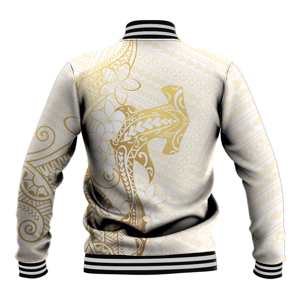 Gold and White Hawaii Baseball Jacket Hammerhead Shark Tattoo Curve Polynesian LT14 - Polynesian Pride