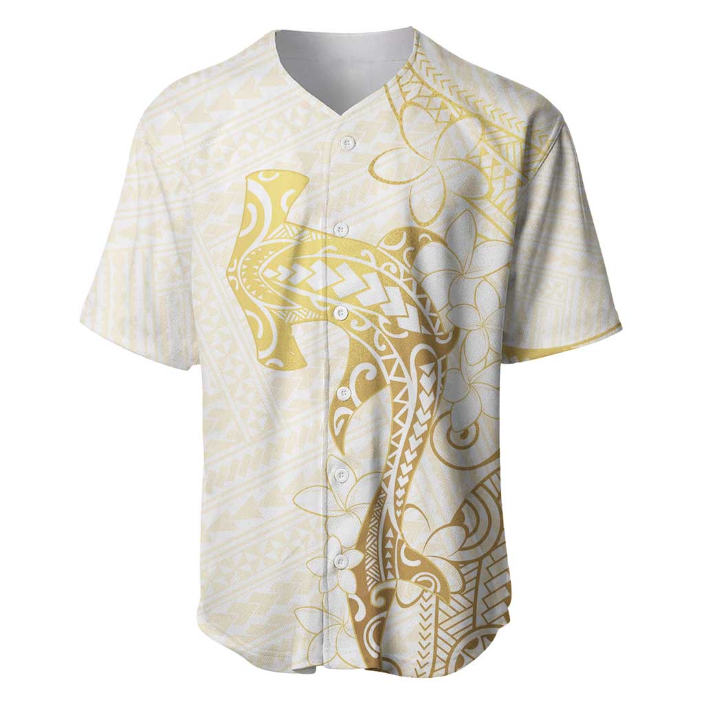 Gold and White Hawaii Baseball Jersey Hammerhead Shark Tattoo Curve Polynesian - Polynesian Pride