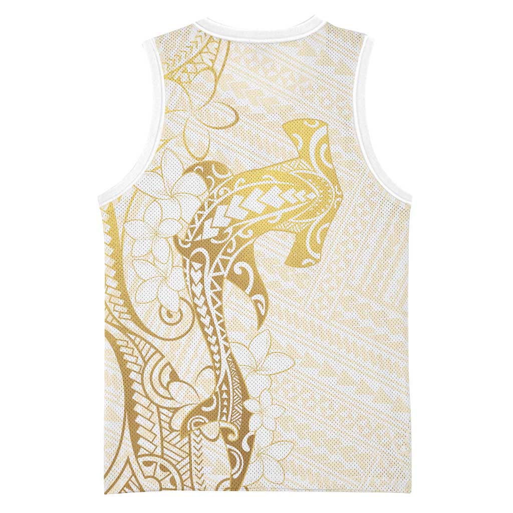 Gold and White Hawaii Basketball Jersey Hammerhead Shark Tattoo Curve Polynesian LT14 - Polynesian Pride