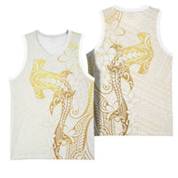 Gold and White Hawaii Basketball Jersey Hammerhead Shark Tattoo Curve Polynesian LT14 - Polynesian Pride