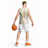 Gold and White Hawaii Basketball Jersey Hammerhead Shark Tattoo Curve Polynesian LT14 - Polynesian Pride
