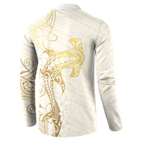 Gold and White Hawaii Button Sweatshirt Hammerhead Shark Tattoo Curve Polynesian LT14 - Polynesian Pride
