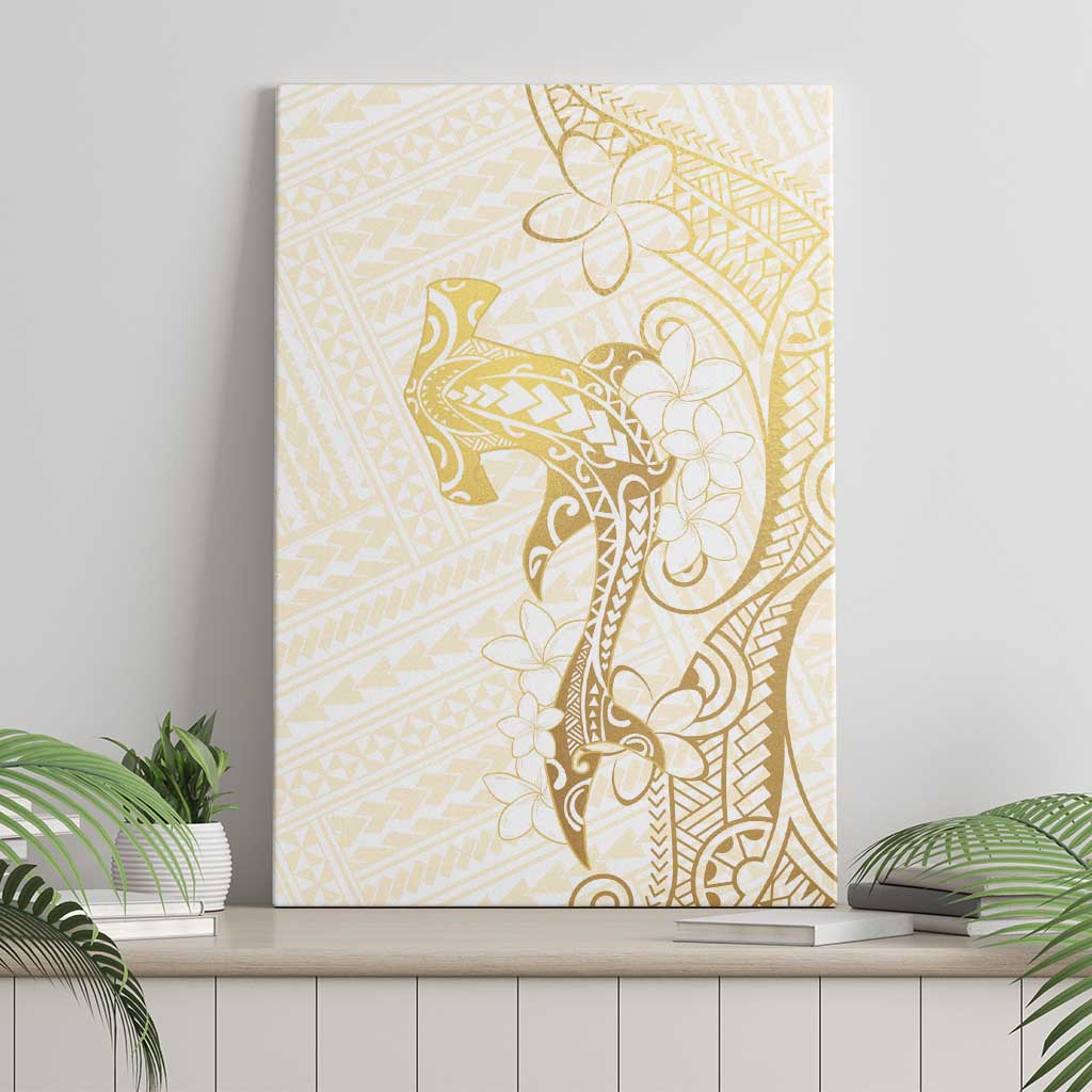 Gold and White Hawaii Canvas Wall Art Hammerhead Shark Tattoo Curve Polynesian LT14 - Polynesian Pride
